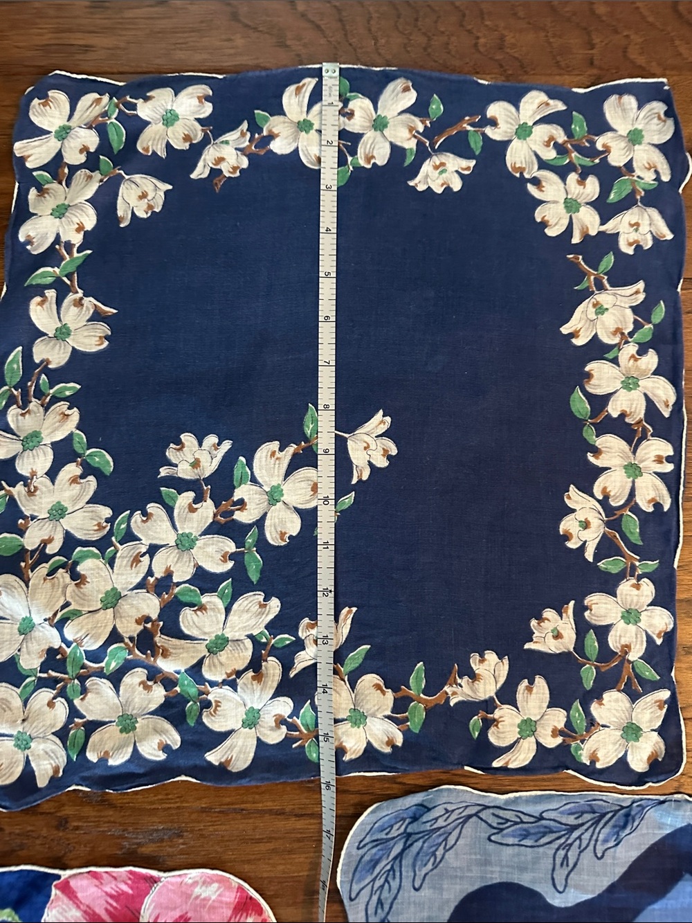 Vintage Blue Floral Cotton Handkerchiefs Set - Navy and Light Blue - Picture 4 of 4